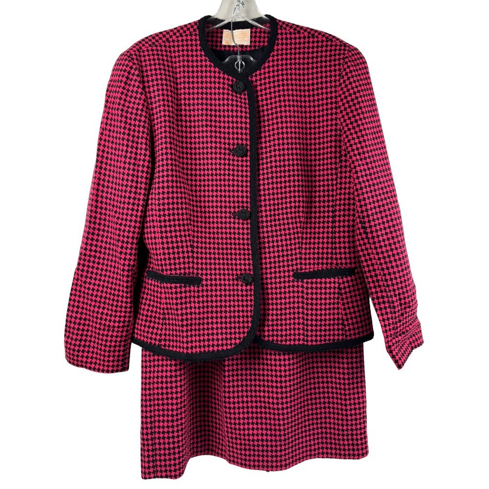 Vintage Pendleton Wool Skirt Suit – Pink Houndstooth Barbiecore Clueless